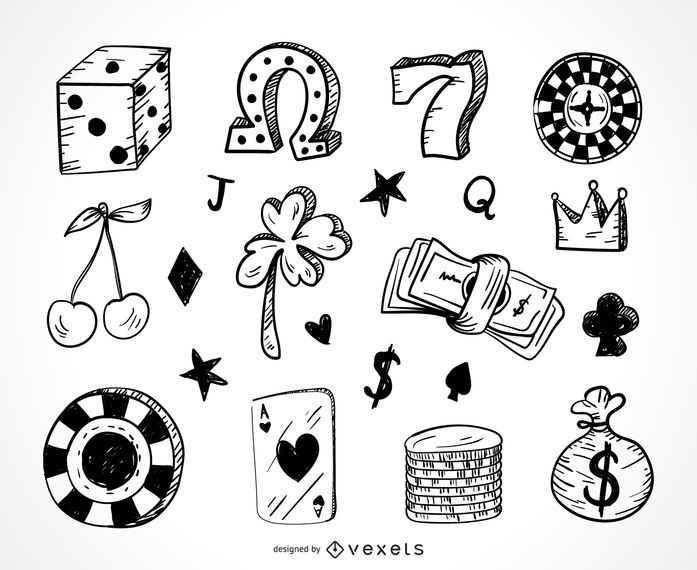 Iconos de juego de casino doodle conjunto Iconos de juego de casino doodle conjunto
