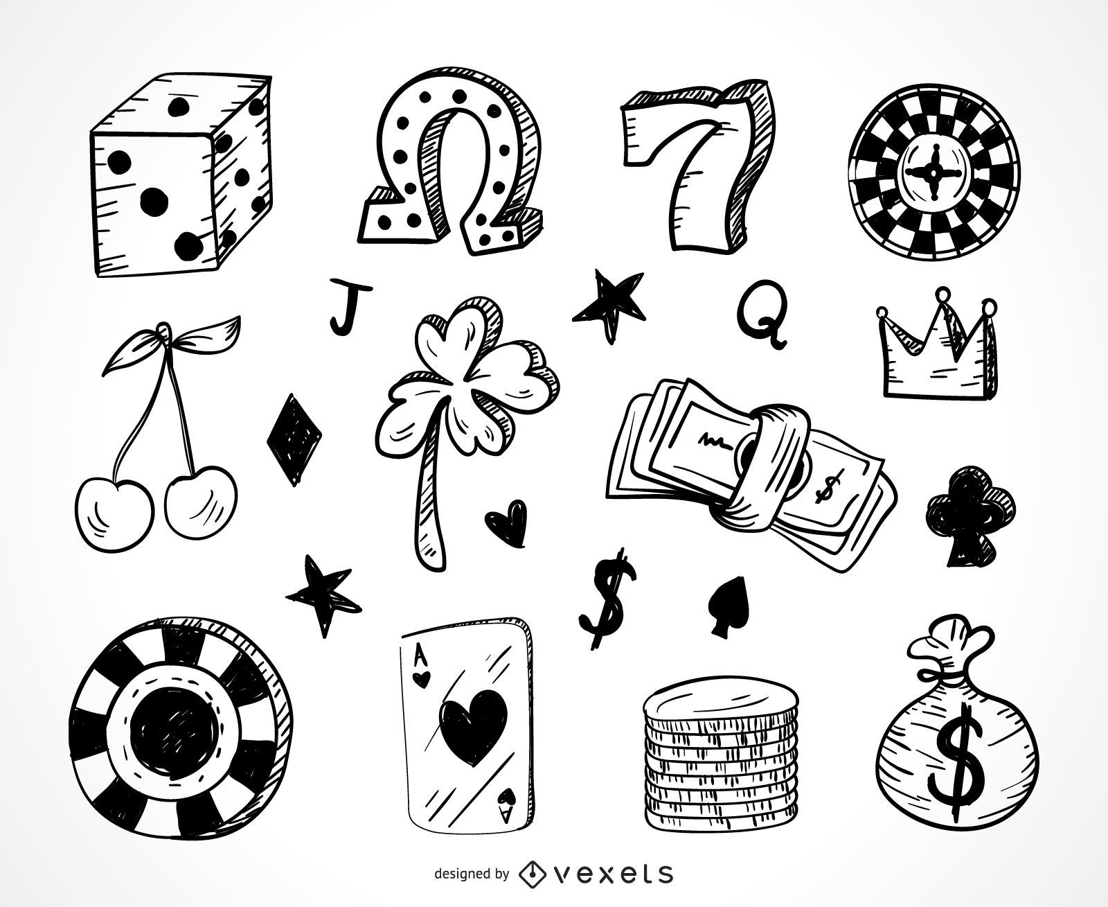 Casino Gambling Icons Doodle Set Vector Download