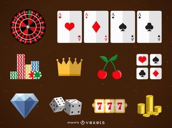 Conjunto de ícones de cassino e jogos de azar
