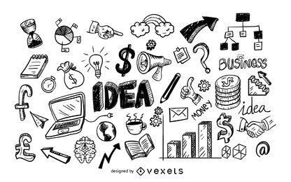 Iconos de negocios doodle conjunto