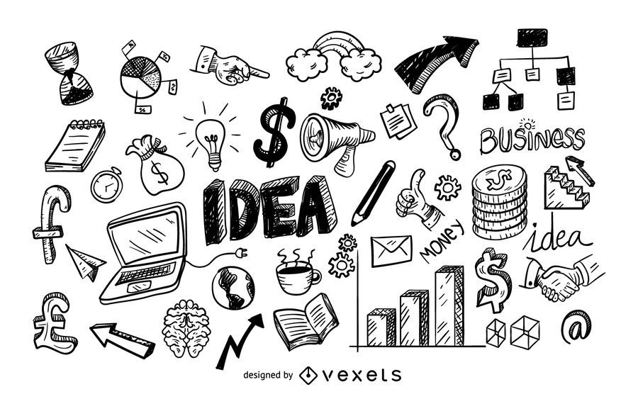 Business icons doodle set Business icons doodle set