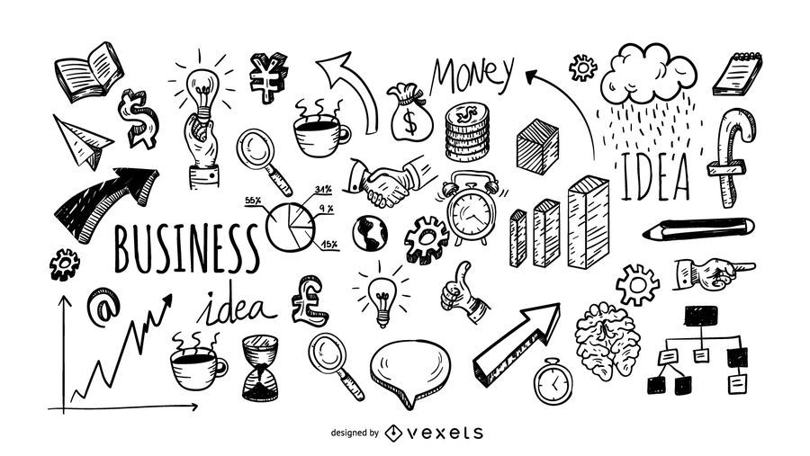 Business doodle icons collection Business doodle icons collection
