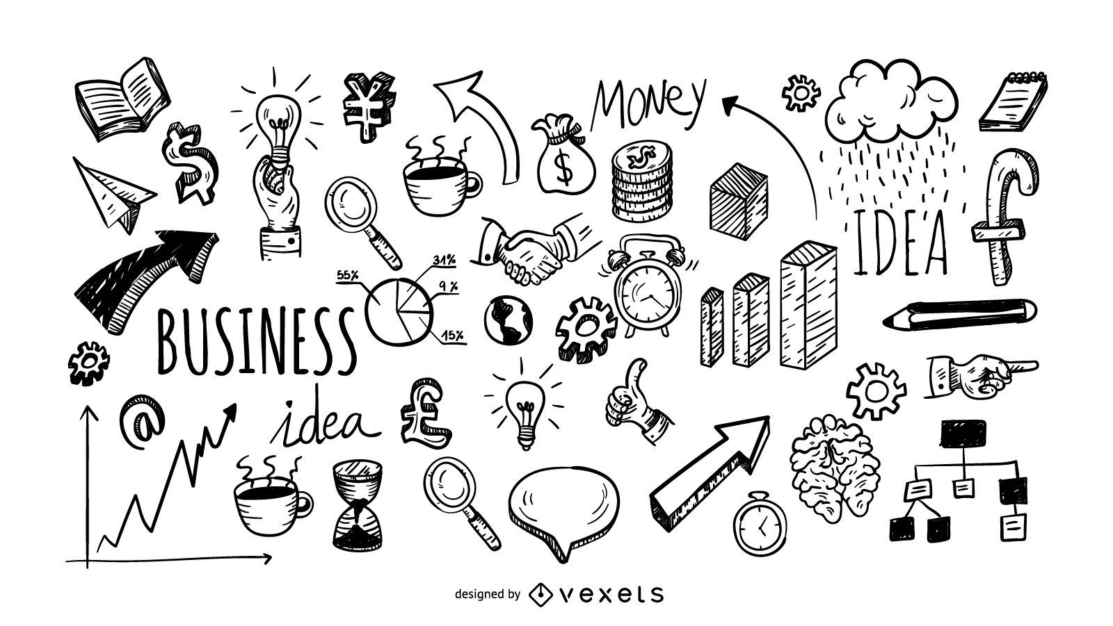 Business doodle icons collection