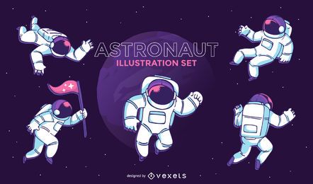 Conjunto de ilustración de astronauta Conjunto de ilustración de astronauta