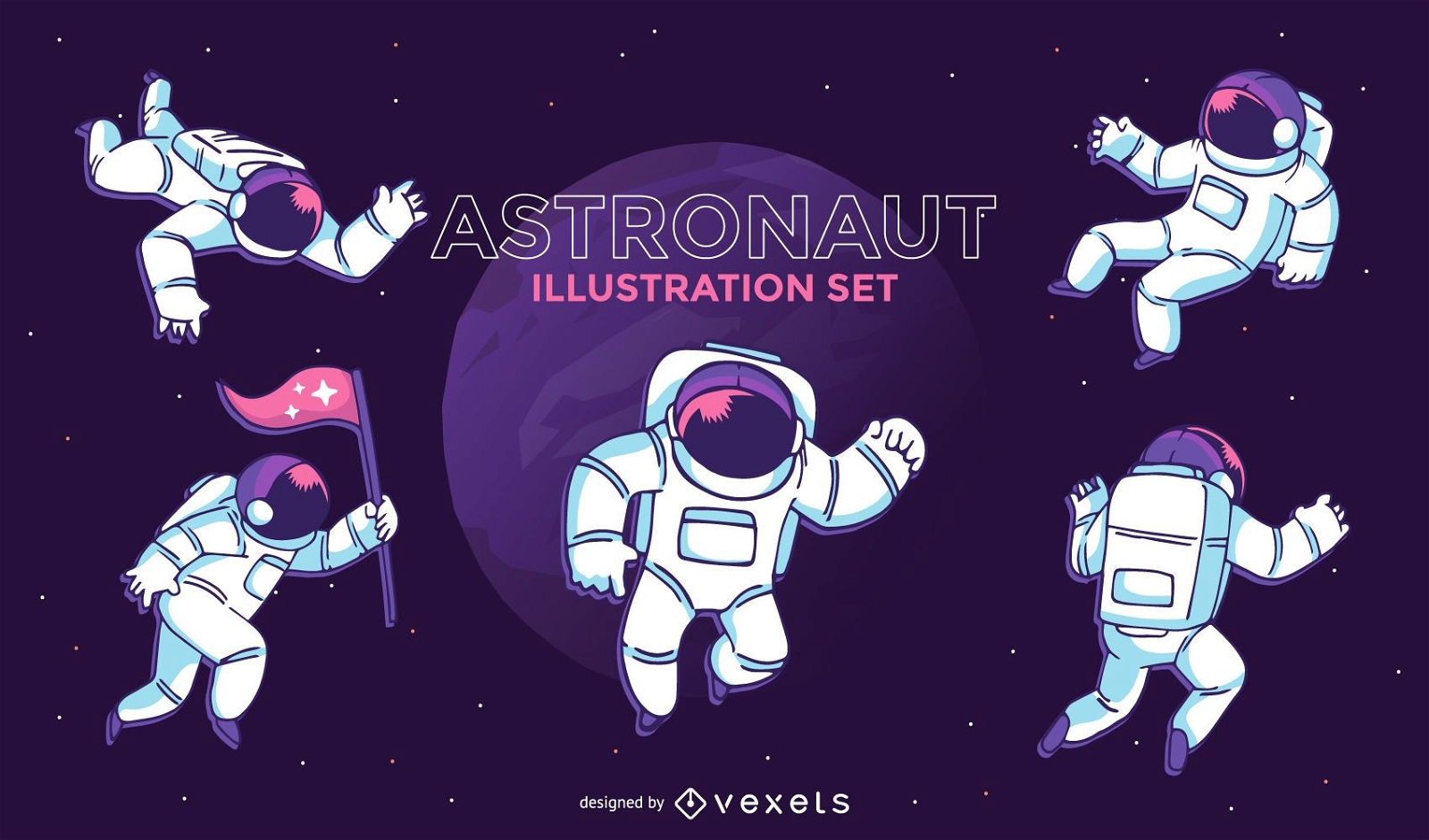 Conjunto de ilustração de astronauta
