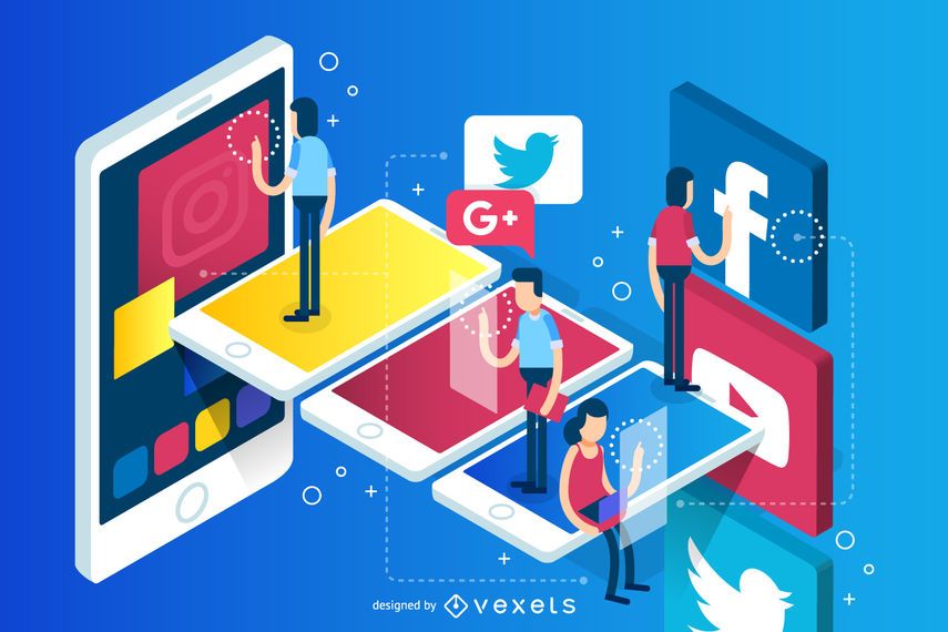 Ilustración de trabajo en equipo social Ilustración de trabajo en equipo social