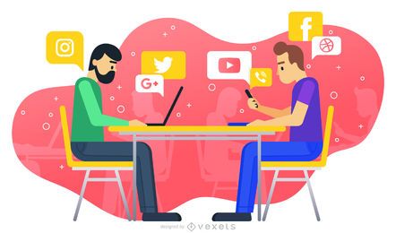 Ilustração de trabalho de mídia social Ilustração de trabalho de mídia social