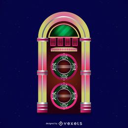 Ilustración colorida de la máquina de discos