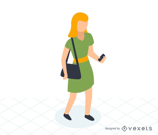 Mujer que controla el icono isométrico del teléfono Mujer que controla el icono isométrico del teléfono