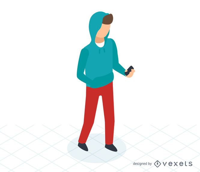 Hombre que controla el icono isométrico del teléfono Hombre que controla el icono isométrico del teléfono