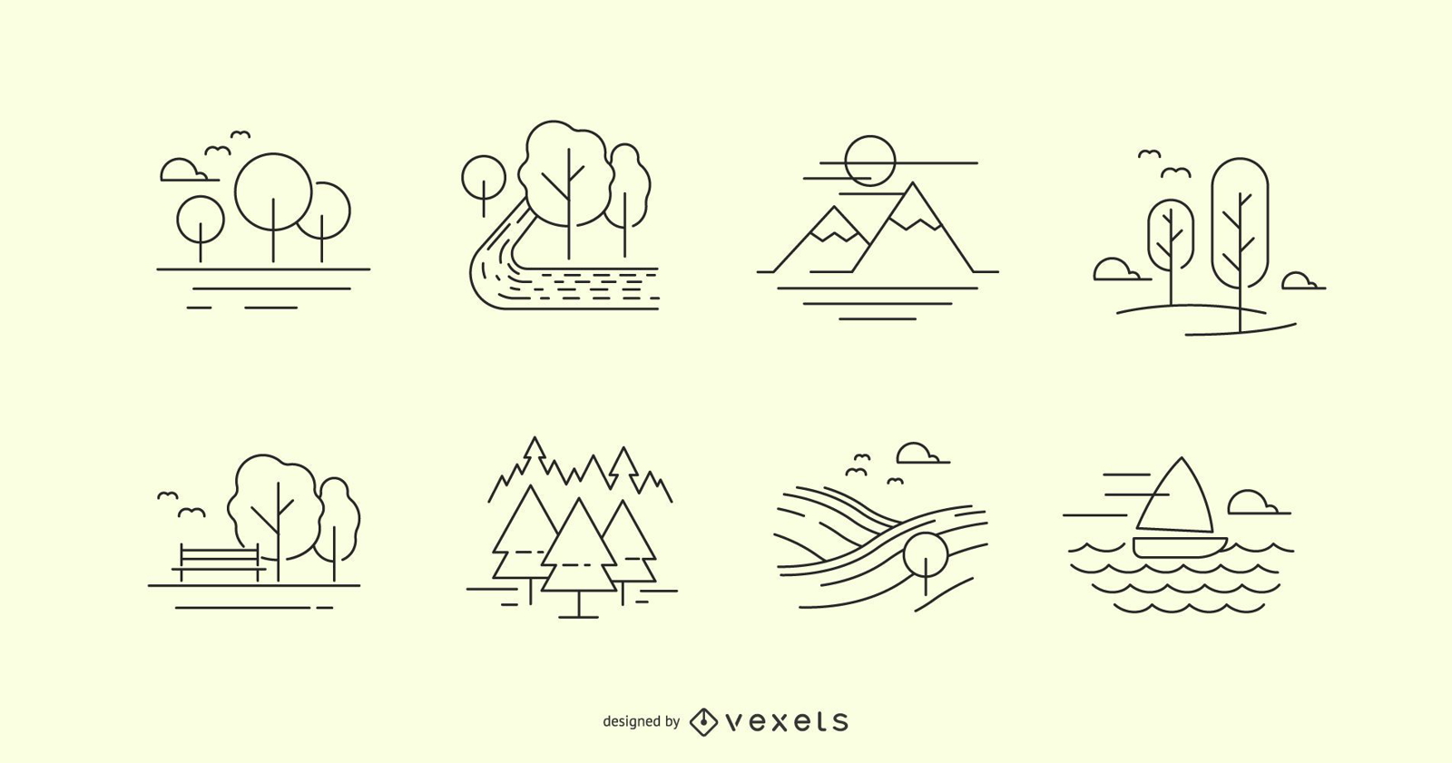 Nature line icons set