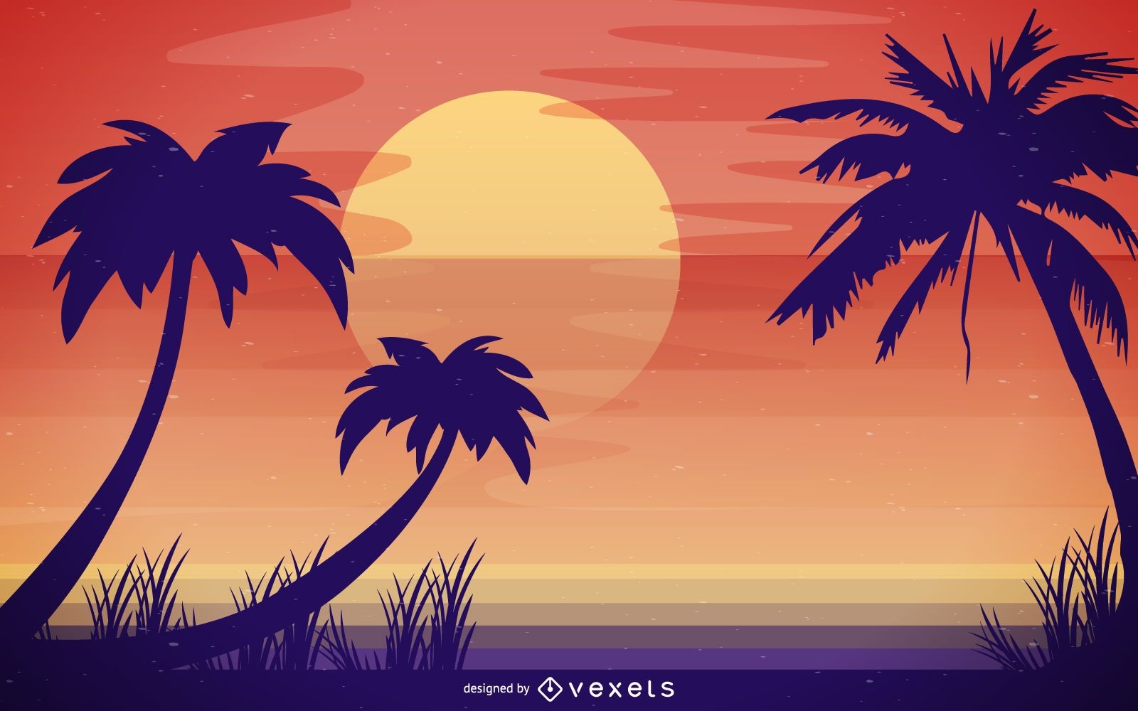 Exotic Beach Skyline Illustration Vector Download