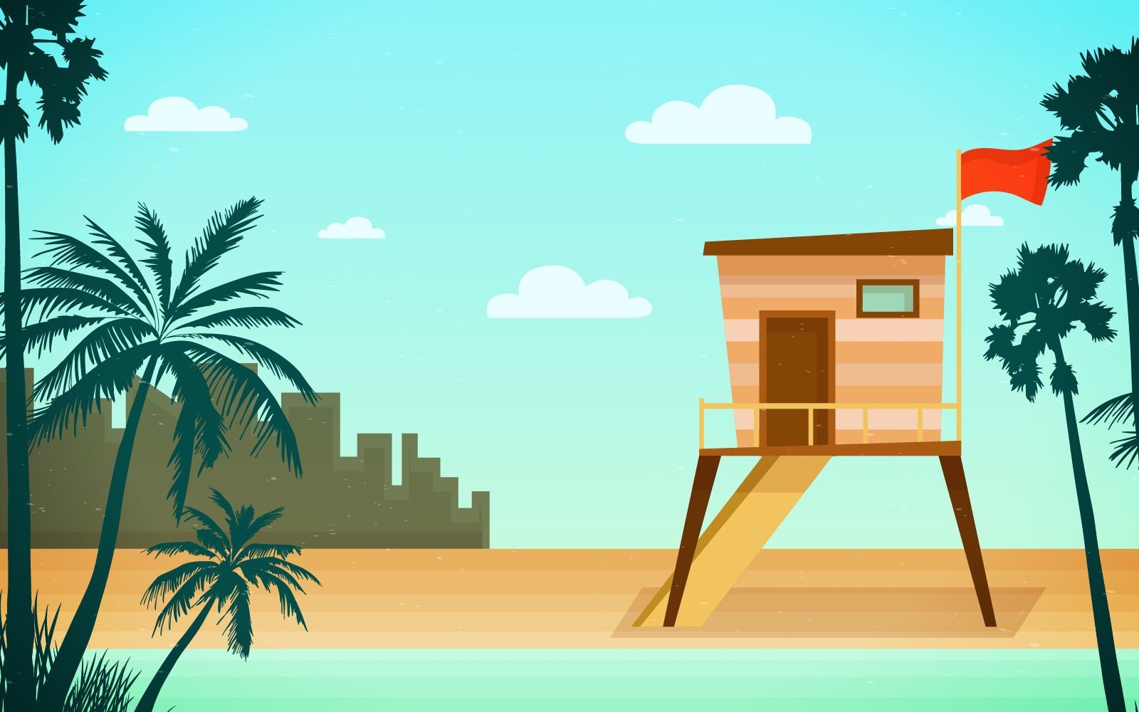 Ilustración de horizonte de torre de rescate de playa