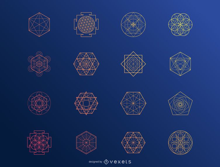 Hexagonal abstract elements set Hexagonal abstract elements set