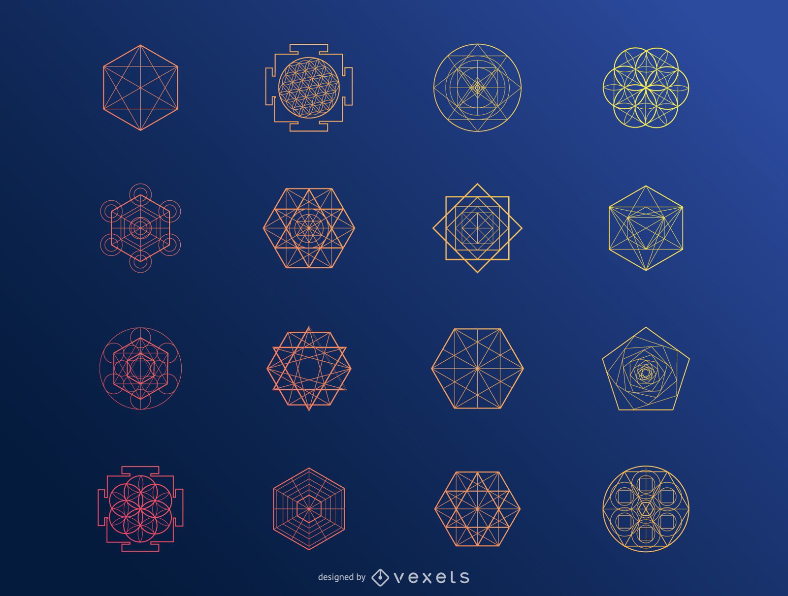 Hexagonal abstract elements set