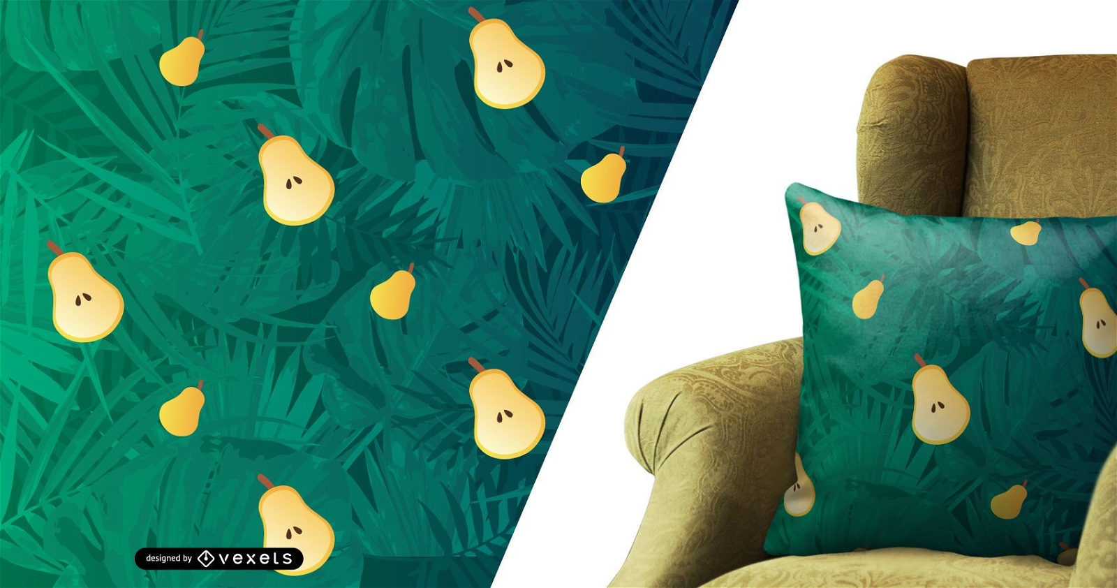 Pears and palm leaves pattern