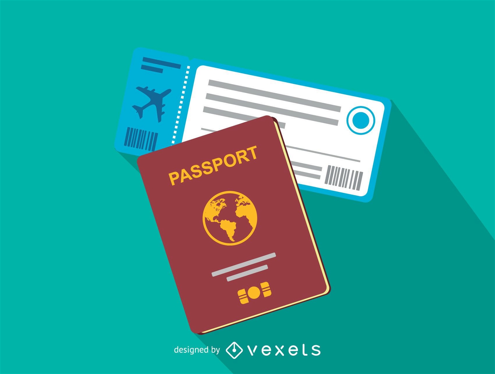 Icono de pasaporte y billete de avión
