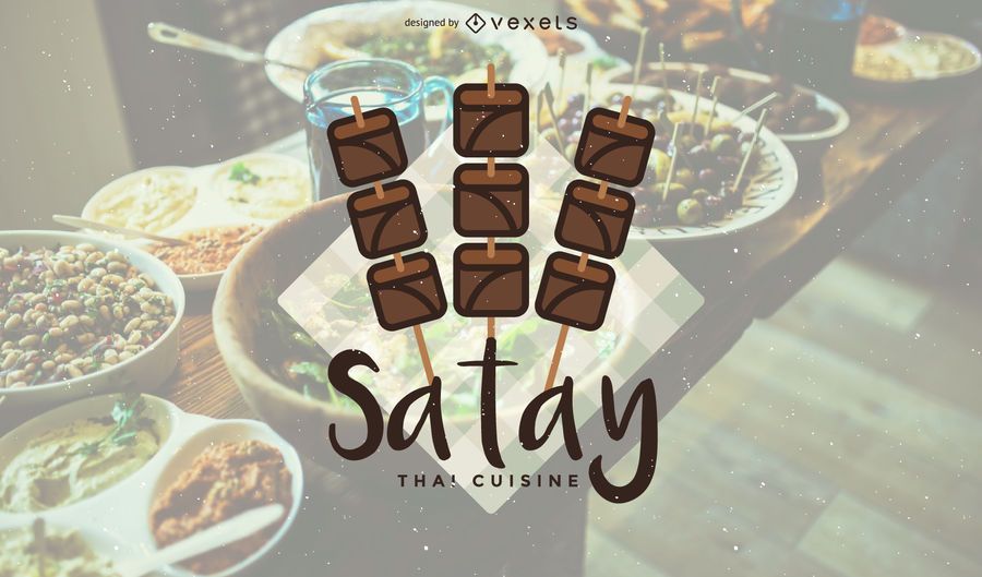Modelo de logotipo de cozinha tailandesa de Satay Modelo de logotipo de cozinha tailandesa de Satay