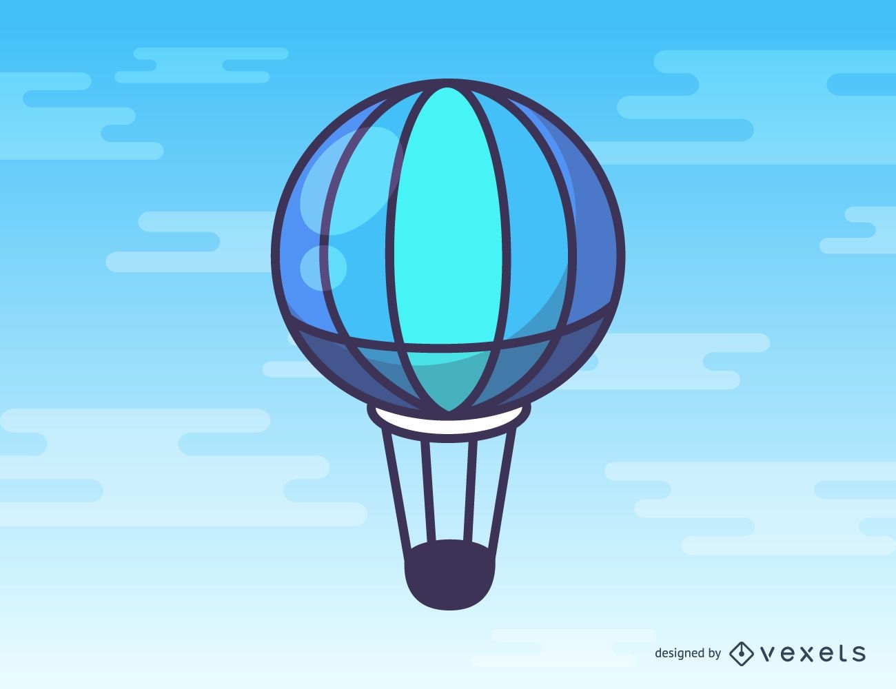 Blue hot air balloon cartoon
