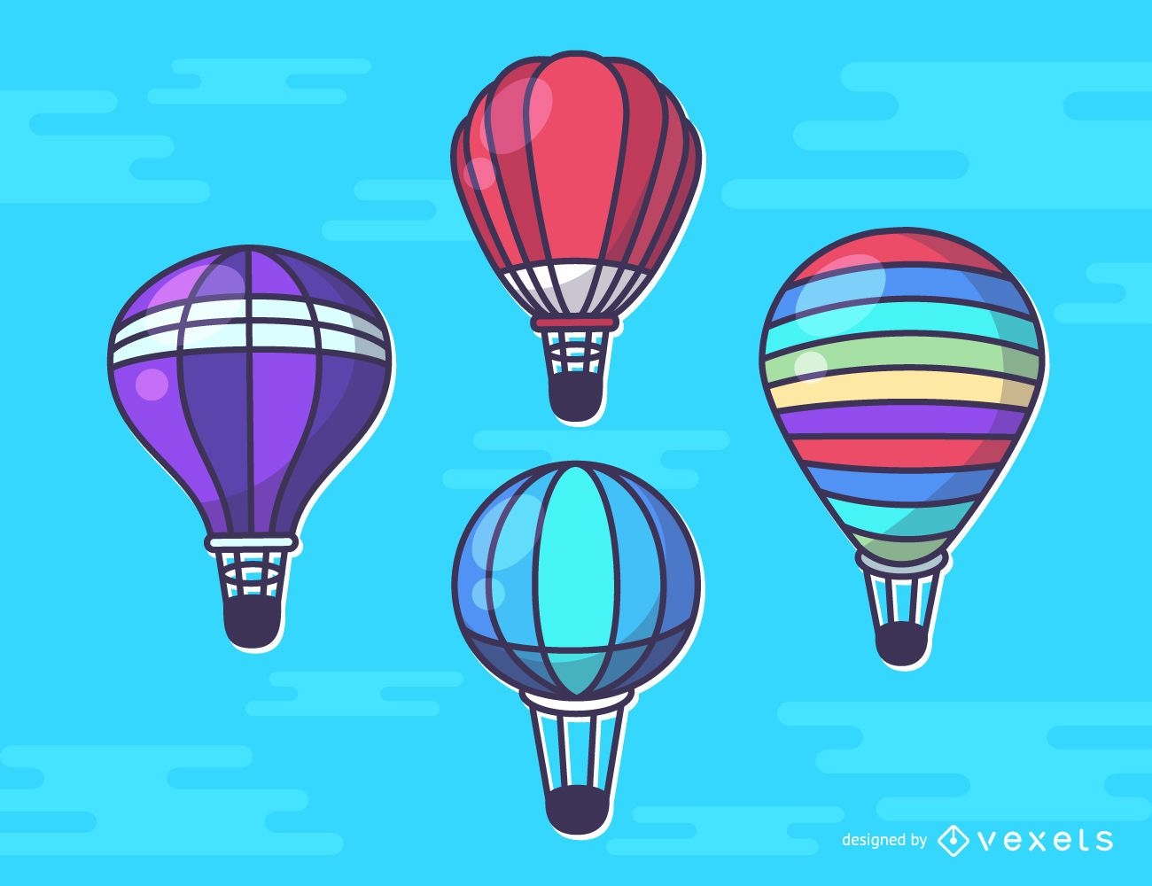 Conjunto de ilustraciones de globos de aire caliente