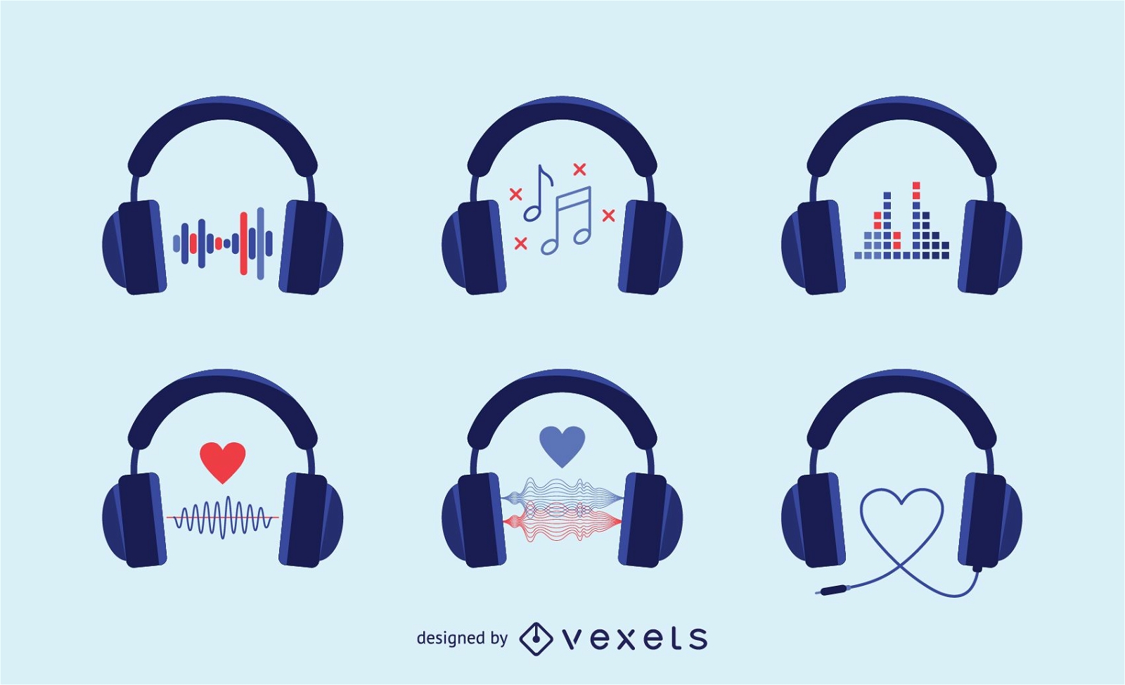Audio headphones icons set