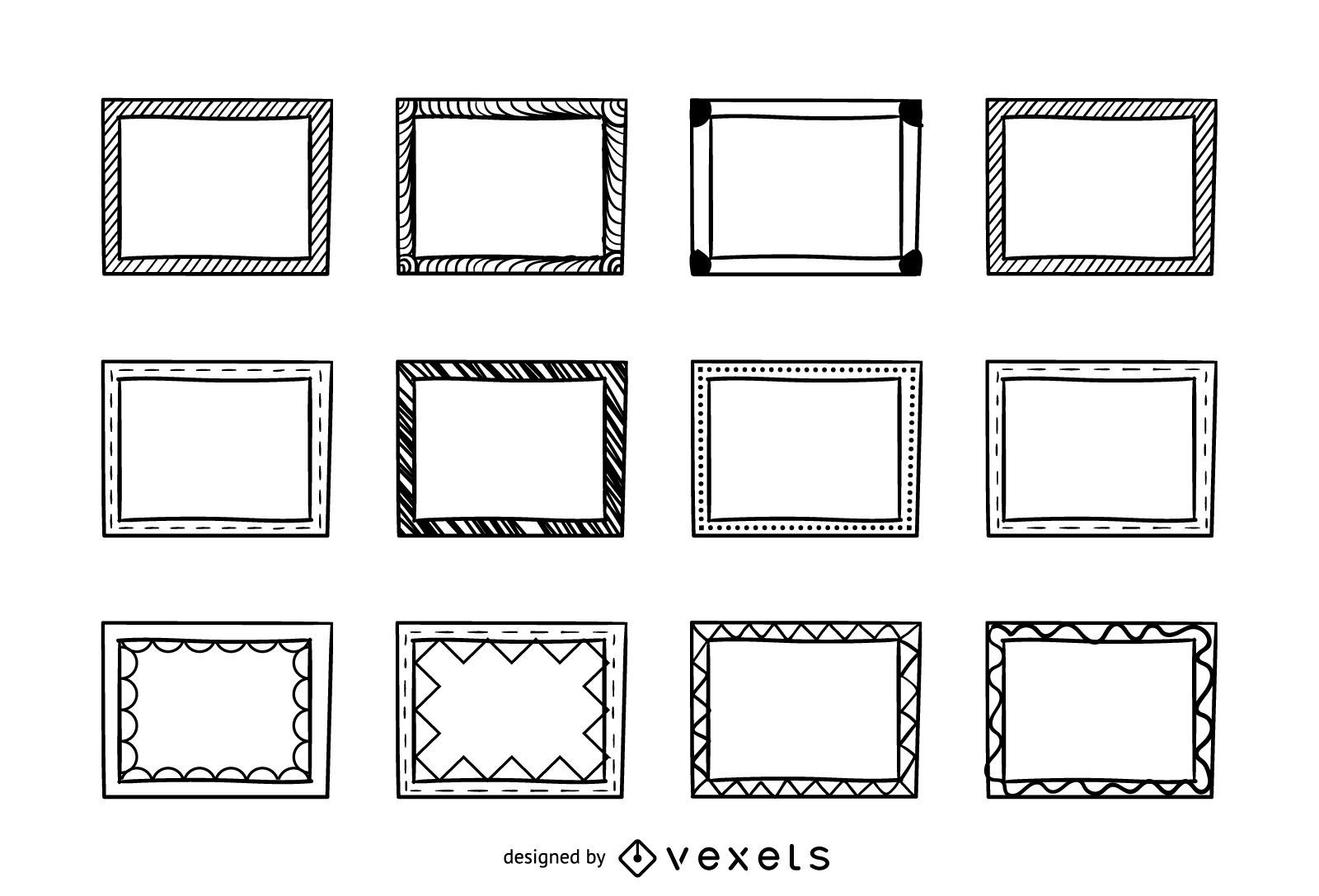 Conjunto De Cuadros Rectangulares Doodle - Descargar Vector