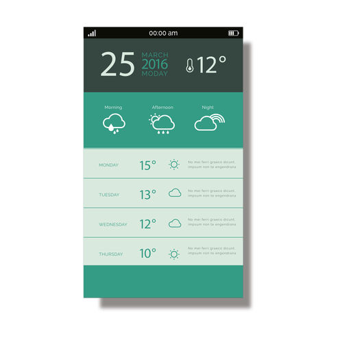 Interfaz móvil de la aplicación de clima verde Diseño PNG