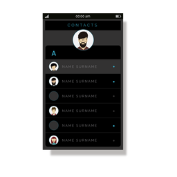 Grey contacts list user interface PNG Design