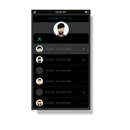 Grey contacts list user interface