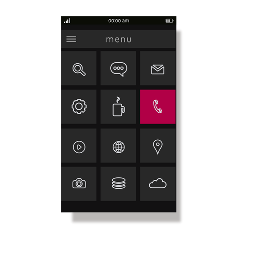 Interface de menu do aplicativo rosa