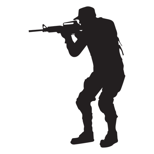 Soldado apuntando con la silueta del rifle. Diseño PNG