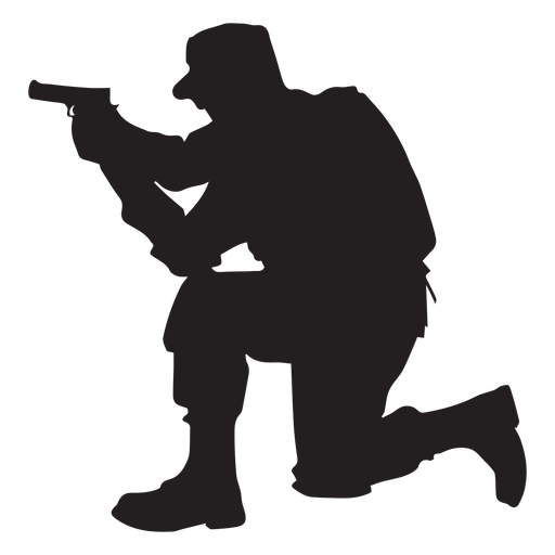 Soldado arrodillarse apuntando silueta Diseño PNG