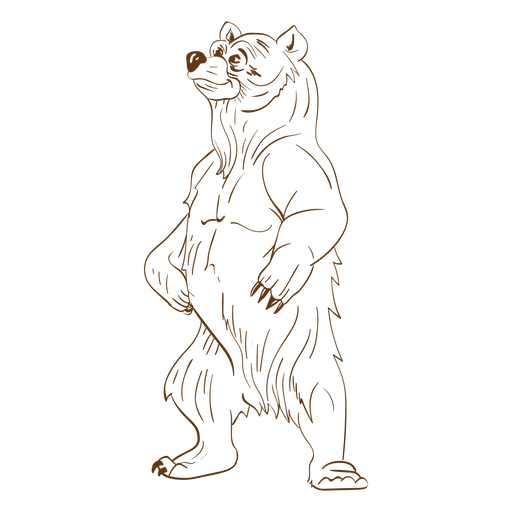 Standing brown bear stroke cartoon PNG Design