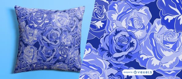 Blue roses seamless floral pattern