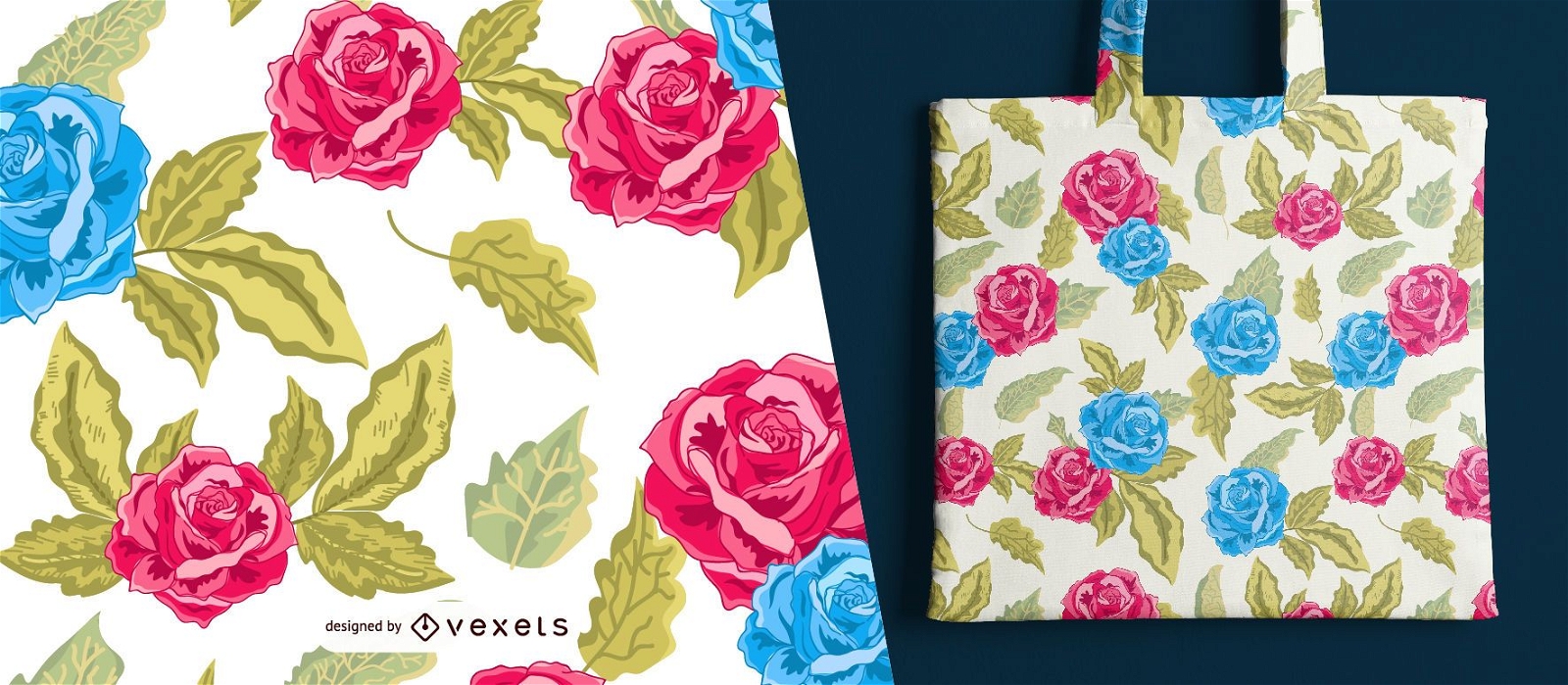 Red and blue roses seamless pattern