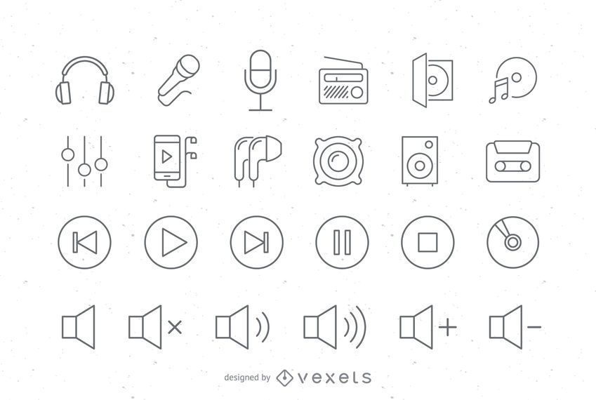 Stroke audio icons set Stroke audio icons set