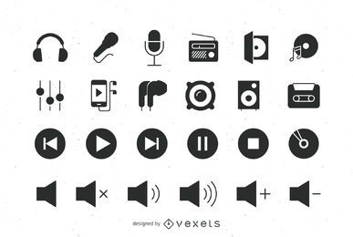Conjunto de iconos planos de audio Conjunto de iconos planos de audio