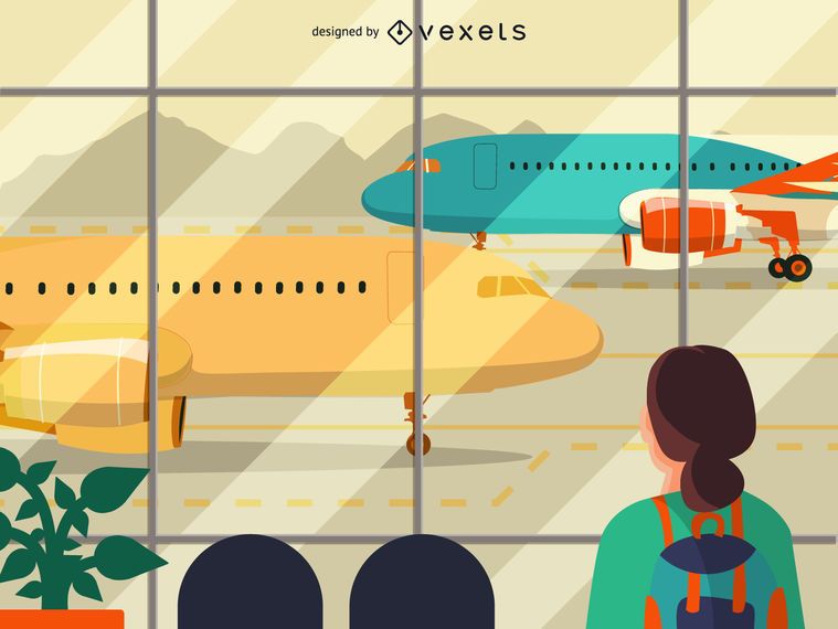 Ilustração do terminal de aeroporto plana Ilustração do terminal de aeroporto plana
