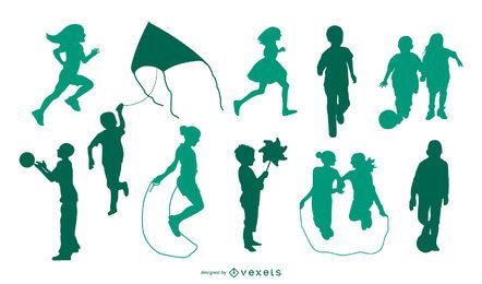 Kinder spielen Silhouette gesetzt