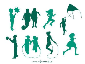 Children playing silhouette set Children playing silhouette set