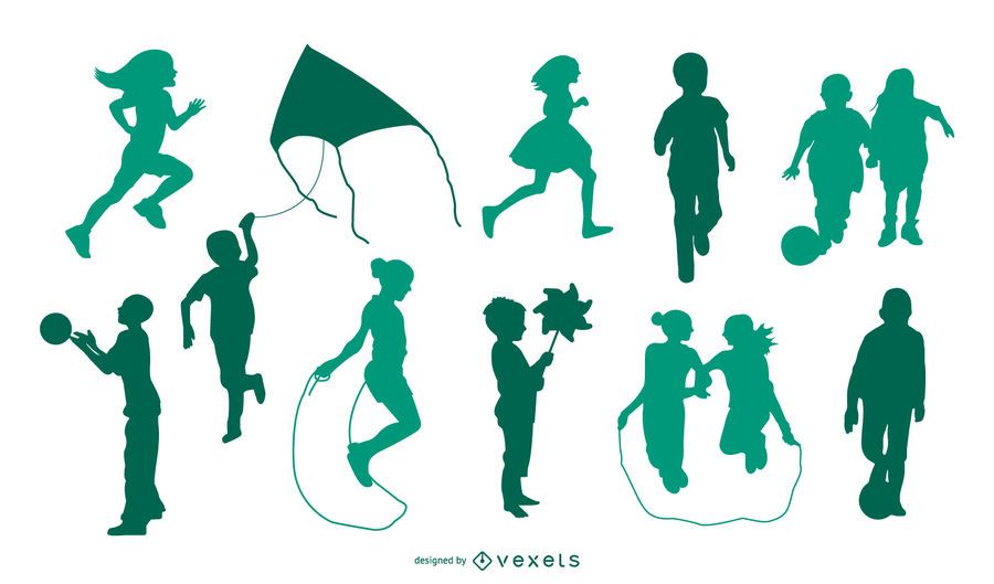 Children playing silhouette set Children playing silhouette set