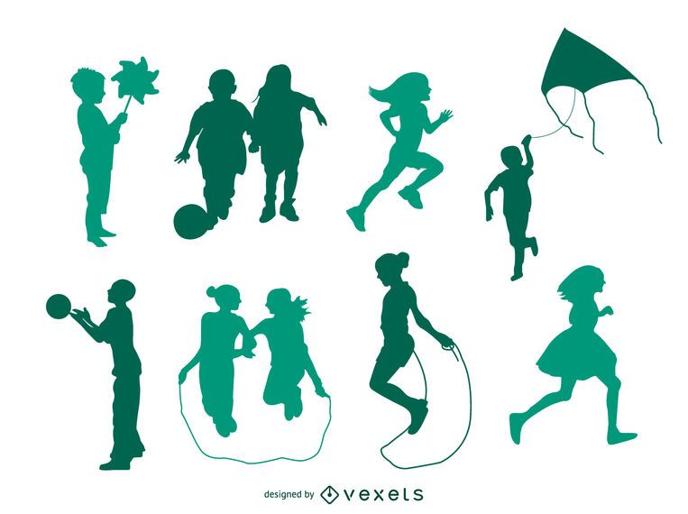 Children playing silhouette set Children playing silhouette set
