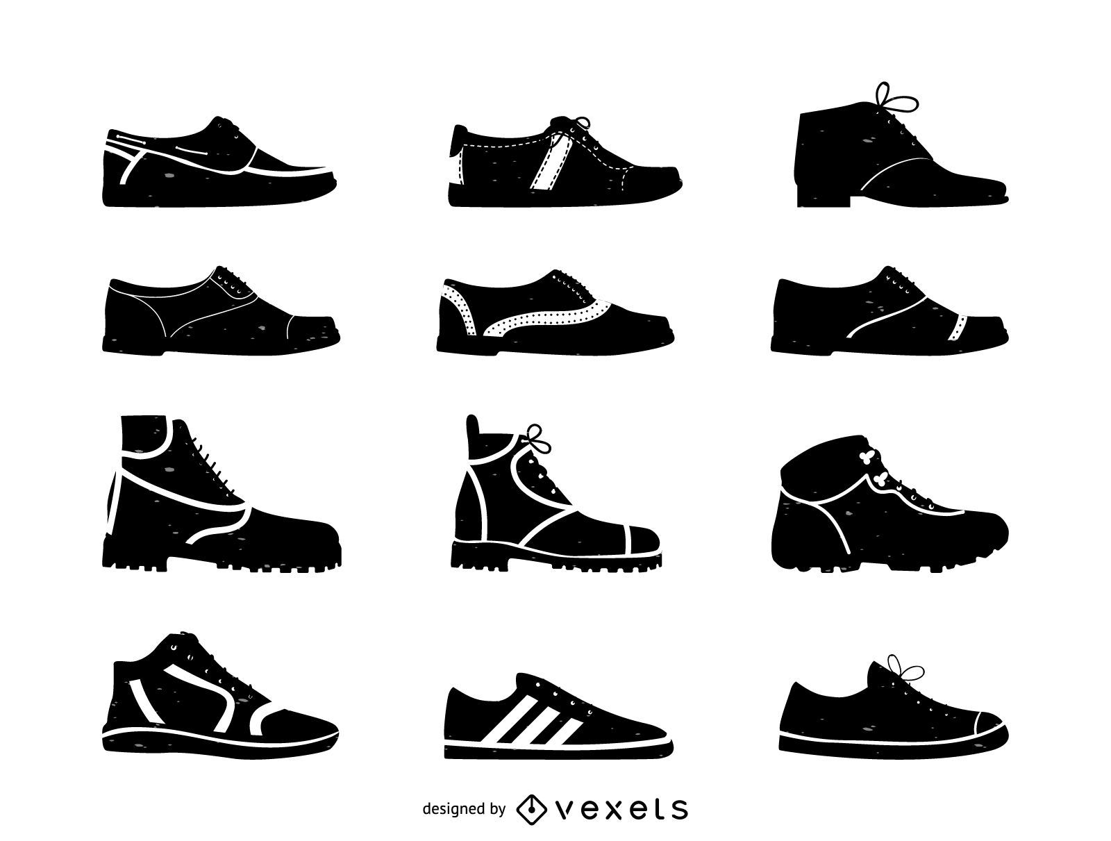 Conjunto de iconos planos de zapatos de hombre