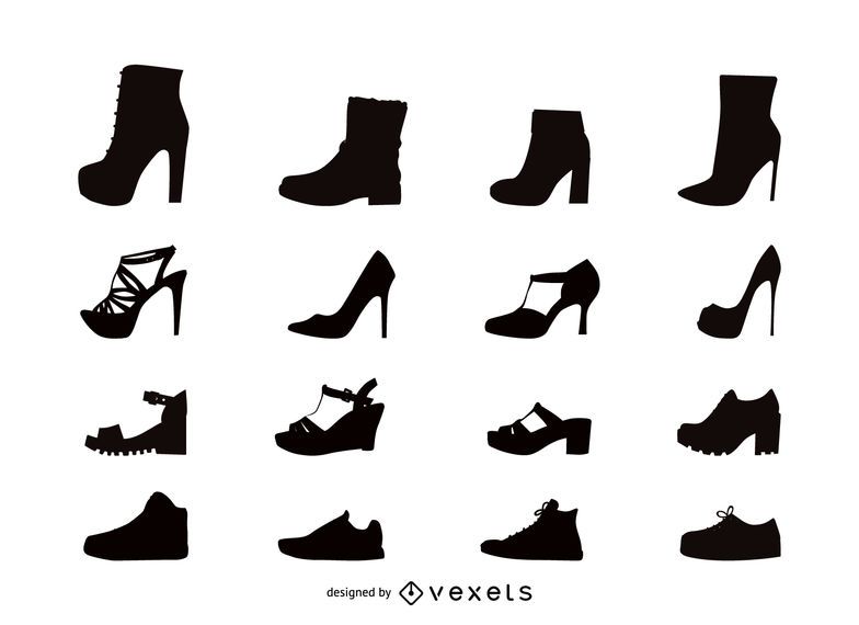 Conjunto de iconos planos de zapatos de mujer Conjunto de iconos planos de zapatos de mujer