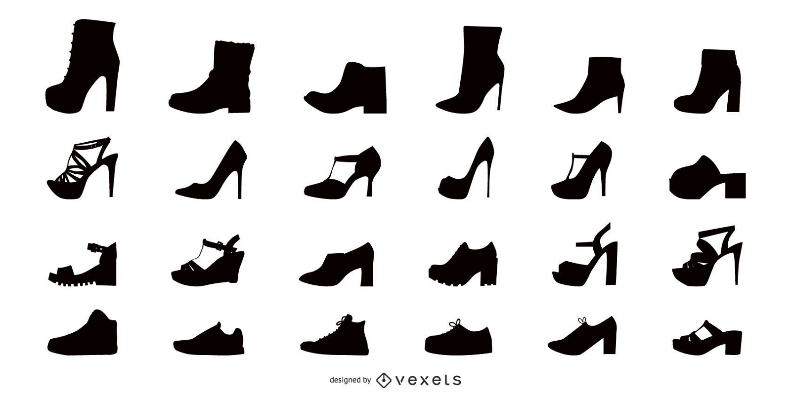 Conjunto de iconos planos de zapatos de mujer