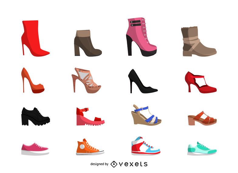 Conjunto de ilustração de sapatos de mulheres Conjunto de ilustração de sapatos de mulheres