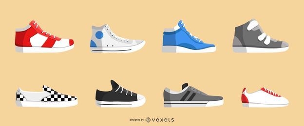Realistic sneakers icon set