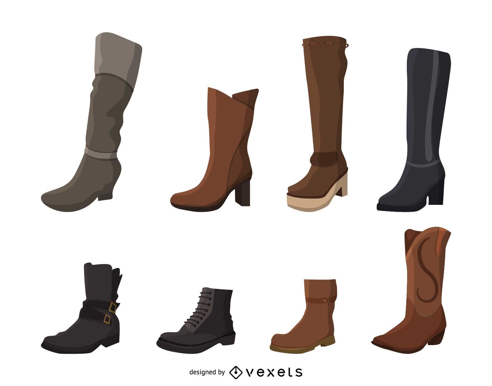 Women boots illustration set