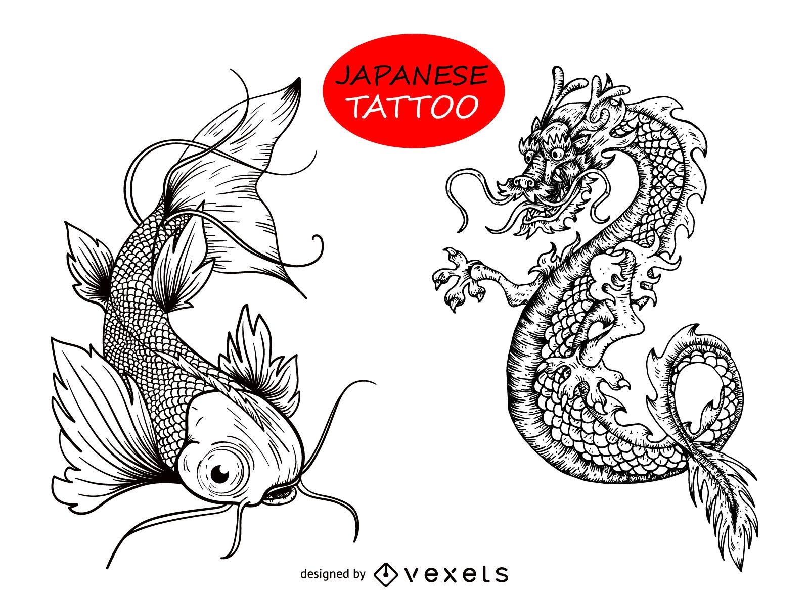 Japanese dragon fish tattoo design