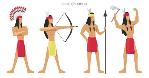 Conjunto de ilustração de guerreiros índios